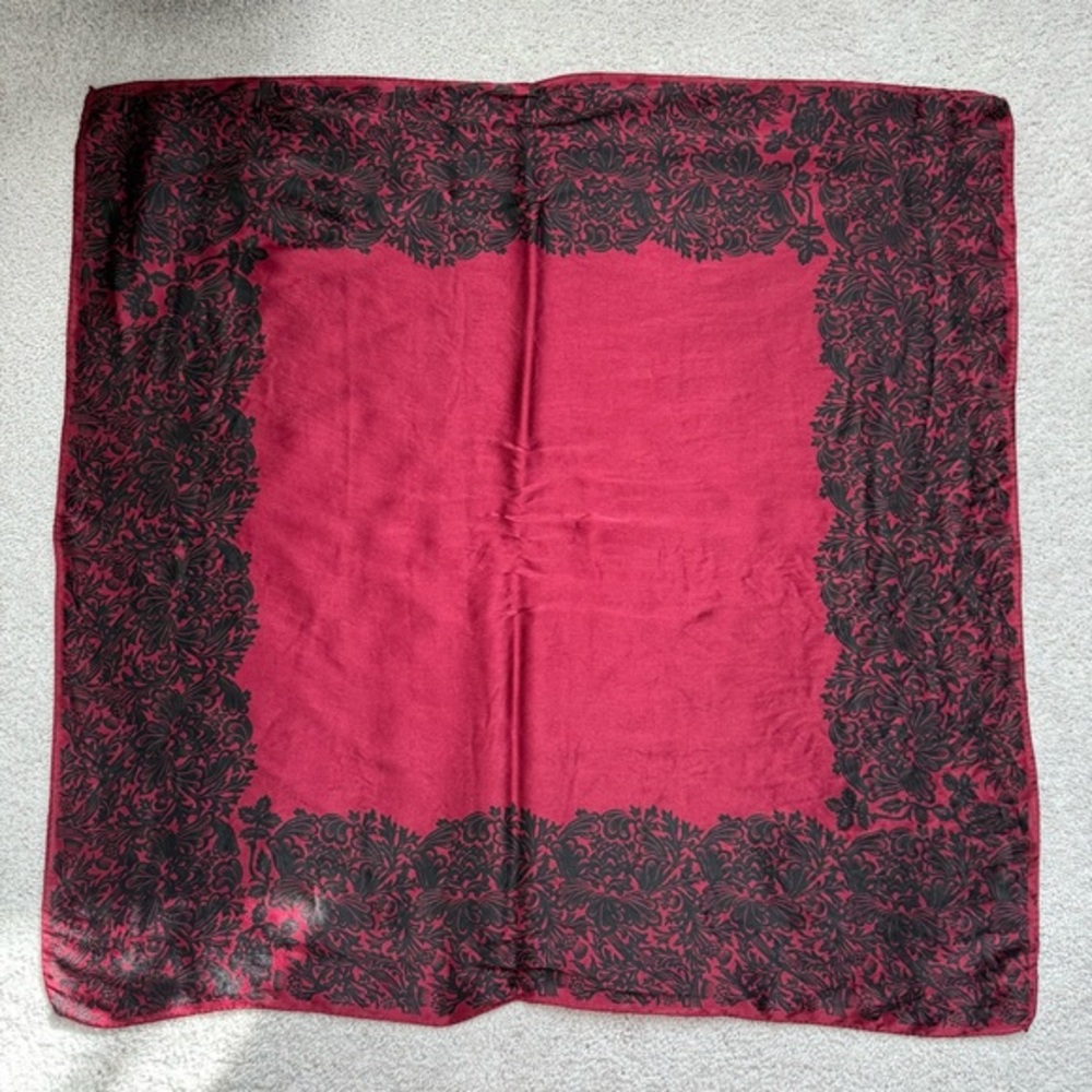 Adrienne Vittadini Red and Black Floral Scarf 29.5”x29.5”